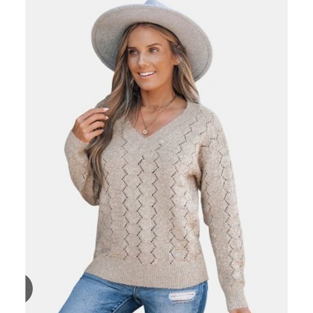 CUPSHE Women's Breezy Cable Knit V-Neck‎ Sweater NEW - Sz S